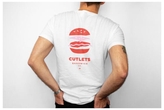 a cutlers sandwich co t-shirt on a male model