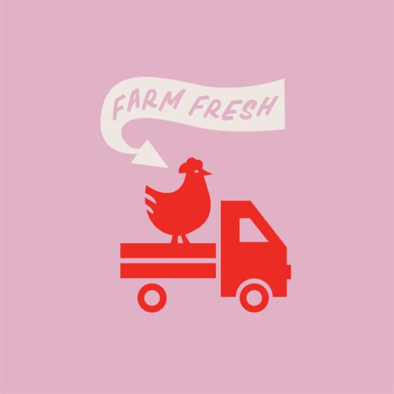 a farm fresh logo on a pink background